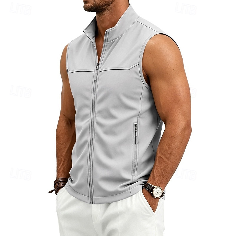 Homme Couleur Unie Gilet de course à pied Veste softshell Débardeur Rembourré Été Printemps Automne Avec Poches Fermeture intégrale Sans manches Séchage Rapide Léger Respirant Salle de sport Pêche de 2026 ? $26.99 –P15