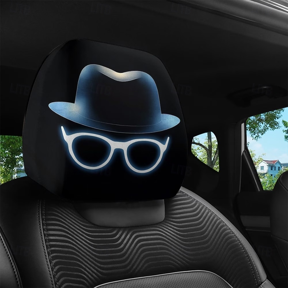 Fundas para reposacabezas de asiento con estampado de gafas de moda neón y sombrero de caballero (2/4 unidades), ajuste universal, fáciles de limpiar, suaves, cómodas, duraderas y transpirables, 2026 - $14.99 –P5