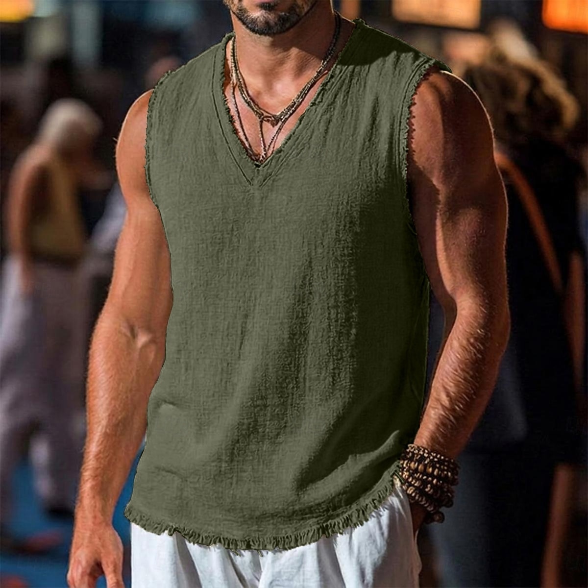 Men's Linen Tank Top Sleeveless Shirt Sleeveless V Neck Spring & Summer Summer Plain Fashion Designer Basic Soft Raw Edge Casual Beach Vacation Blue Black Red Top Tee for Men 2026 - $19.99 –P7