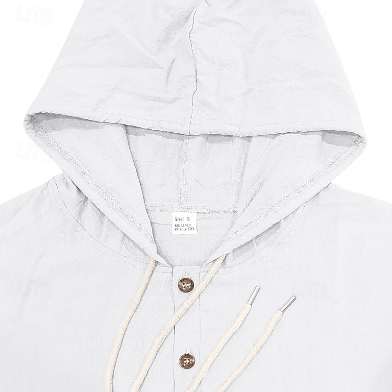 Da uomo Camicia Camicia di lino Camicia Estiva Abbigliamento da spiaggia Camicia con Bottoni Semplice Casuale Quotidiano Nero Bianco Giallo Blu marino Manica Lunga Con Cappuccio Primavera & Estate del 2026 a $26.99 –P2