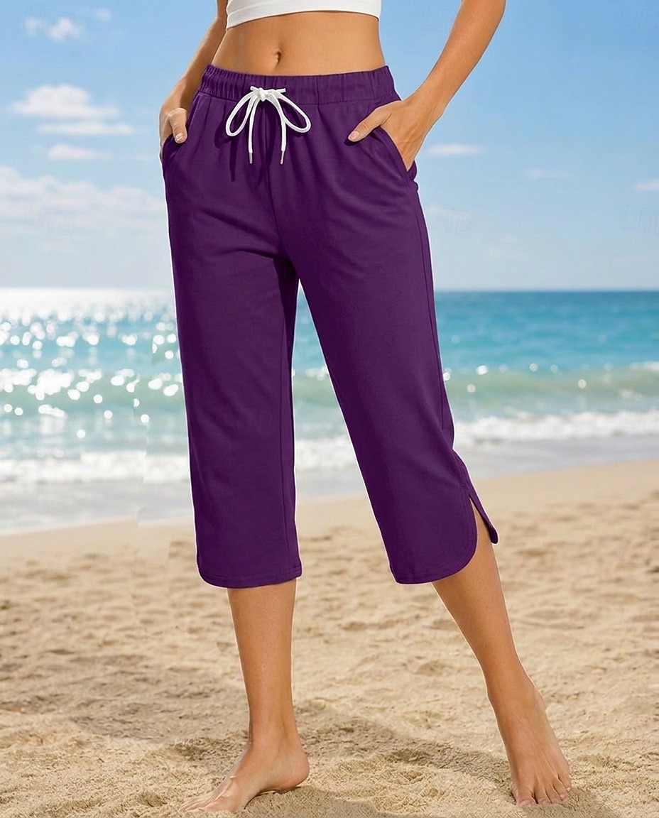 Damen Caprihose Lässig Wadenlang Natürliche Taille Einfach Komfort Hohe Elastizität Urlaub Blau Violett Dunkelblau Pfauenblau Sommer Frühling Normale Passform 2026 - $24.99 –P9