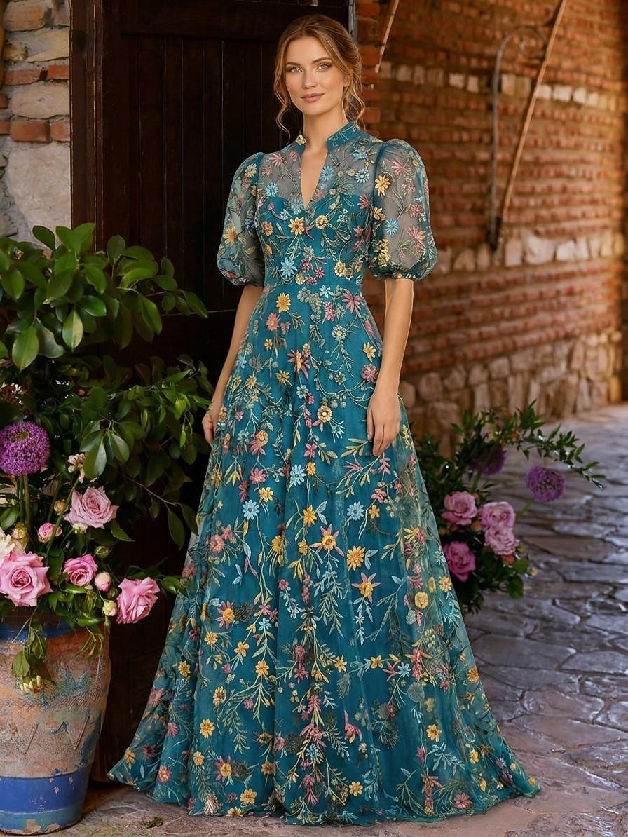 vintage mother of the bride dresses Mauve A Line V Neck 3/4 Illusion Sleeves Appliqued Chiffon Floor Length Mother Of The Bride Dresses short sleeves Vintage Mauve Mother Of The