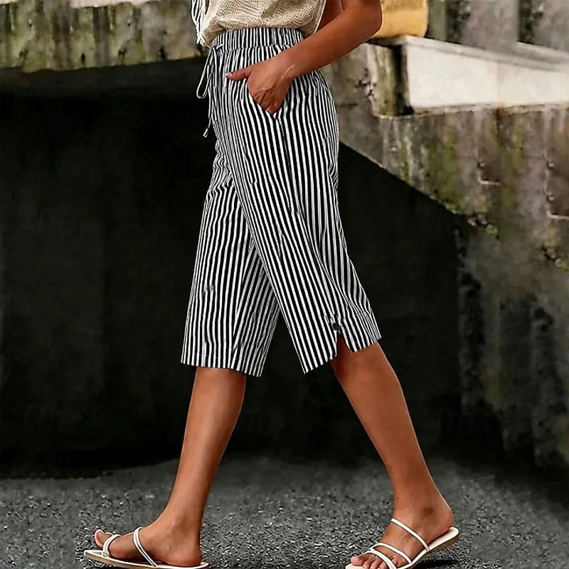 Dames Capri broeken Korte broek Vakantie leuke Style Casual Capris Hoge taille Gestreept Gestreept  Comfort Inelastisch Buiten Vakantie blauw Zwart Groen Rood Zomer Lente Ruim Passend 2026 - $18.99 –P1