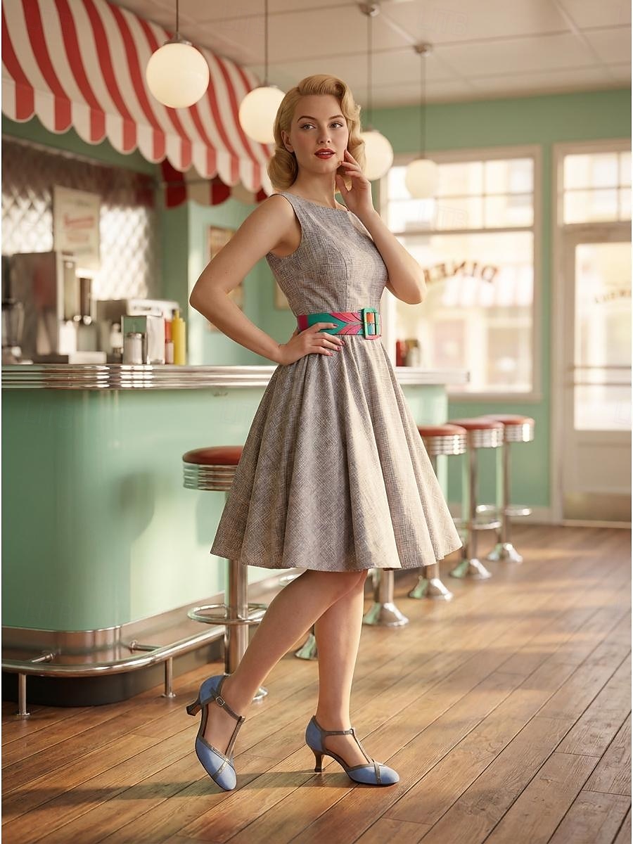 1950s cocktail dress shoes Women's Vintage Mary Jane Heels - Two-Tone Blue Suede T-Strap with Grey Leather for Retro Theme Party 2026 Black Colors:Ivory DRC We are loving this