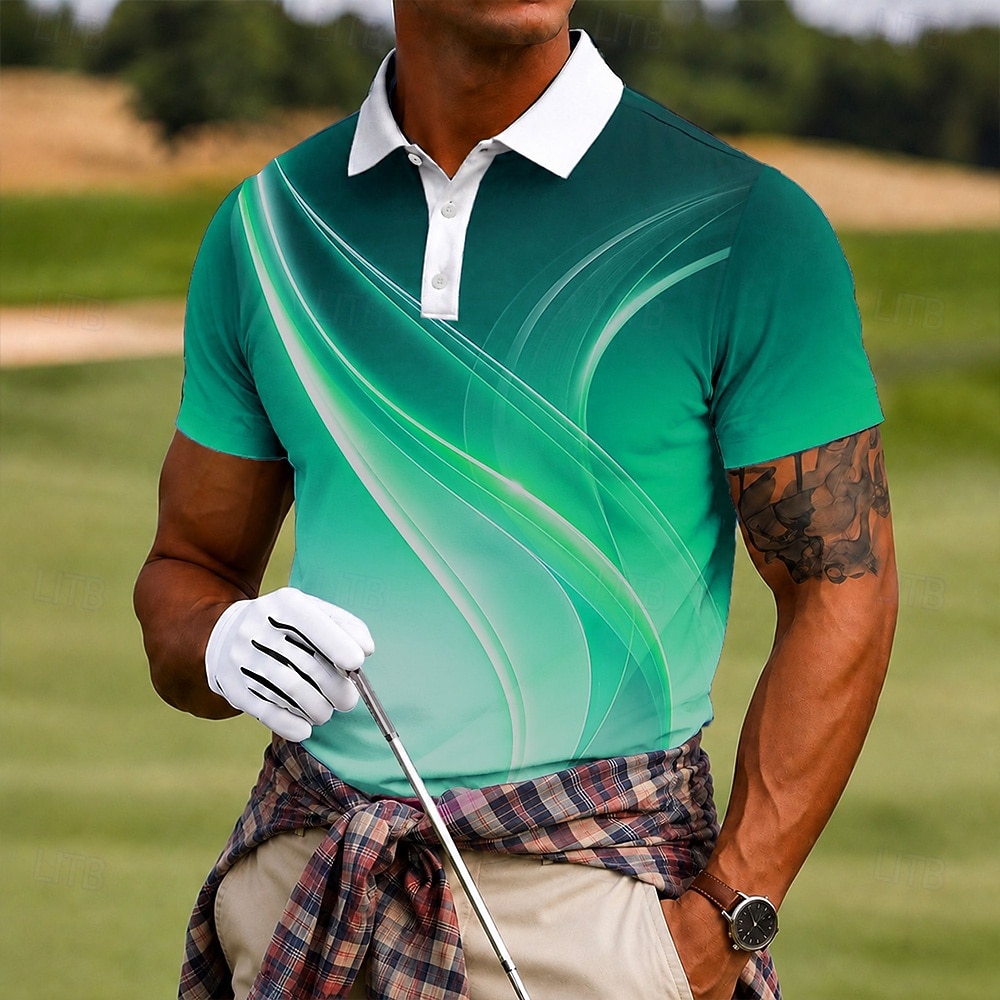 Men's Geometic Golf Sports Polo Shirts Short Sleeve Polo Shirts Lapel Casual Athleisure Daily Wear 3D Print Buttons Spring & Summer Blue Red Purple 2026 - $21.99 –P2