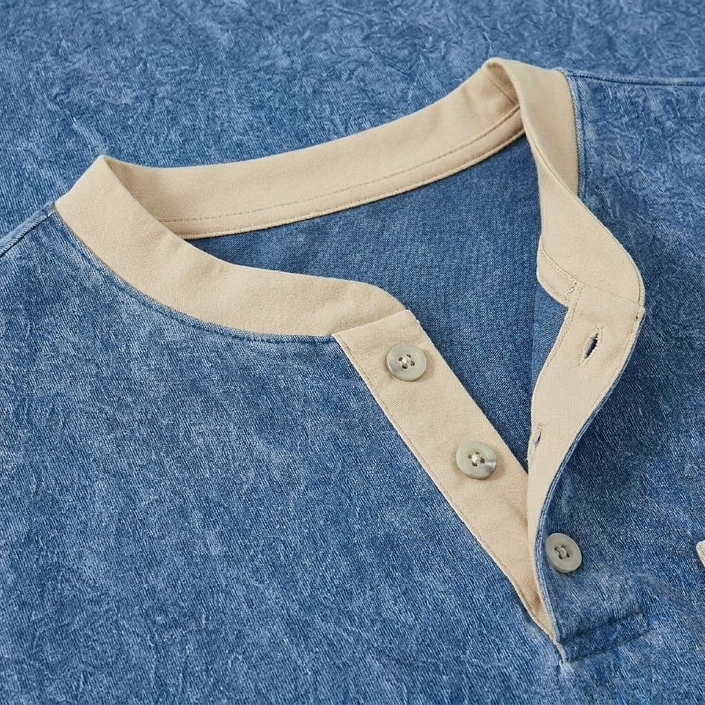 Herr Henleytröja Tvätta skjorta i 100 % bomull T-shirt T-shirt Kortärmad Enfärgat Retro / vintage Ledigt Vintagestil Färgblock Tvättad Henley Ledigt Vår & sommar Sommar Vår Blå Svart Marinblå Henley 2026 - $30.99 –P5