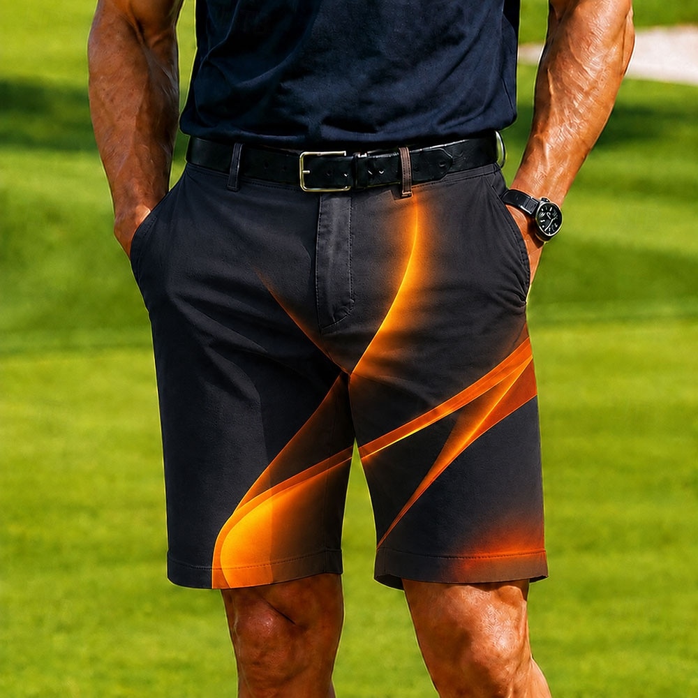 Homens Ondas Arte abstrata Bloqueio de cores Bermudas Shorts casuais Bermudas de Golfe Cintura Média Business casual Trabalho Golf férias na praia Calções de corte reto com 4 bolsos Designer Roupa de 2026 por $25.99 –P3