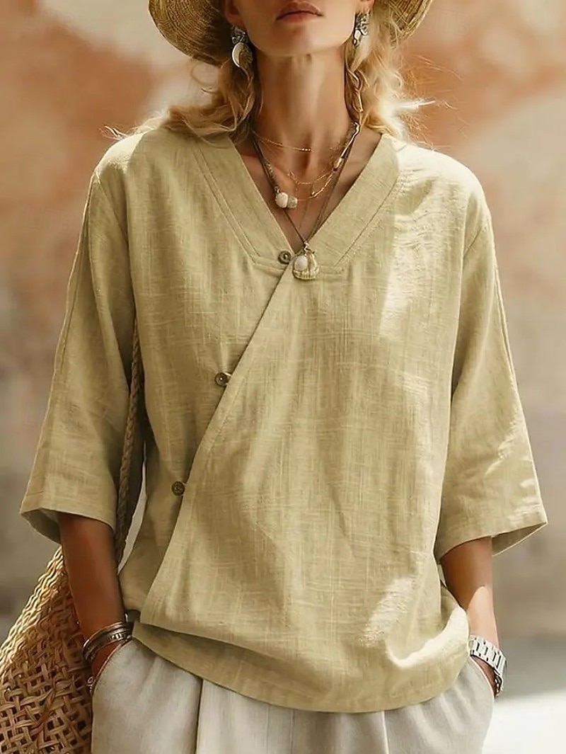 Per donna Camicia Blusa Patchwork Tinta unica Elegante Casual Mezza Manica Scollo a V Top Regolari Casuale Quotidiano Blu Blu chiaro Rouge Bianco Verde chiaro Estate Primavera del 2026 a $24.99 –P6