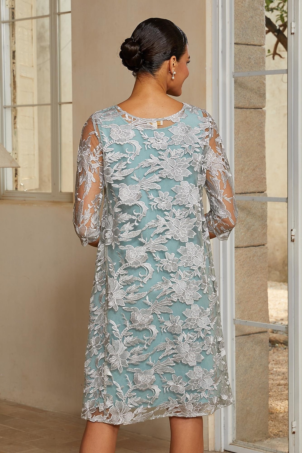 Per donna Completi da abito in due pezzi Tubino Colonna Abito da Cocktail Abito da invitata a nozze Lunghezza al ginocchio Scollo a V Manica 3/4 Manica illusione Elegante con Pizzo Tessuto del 2026 a $119.99 –P3