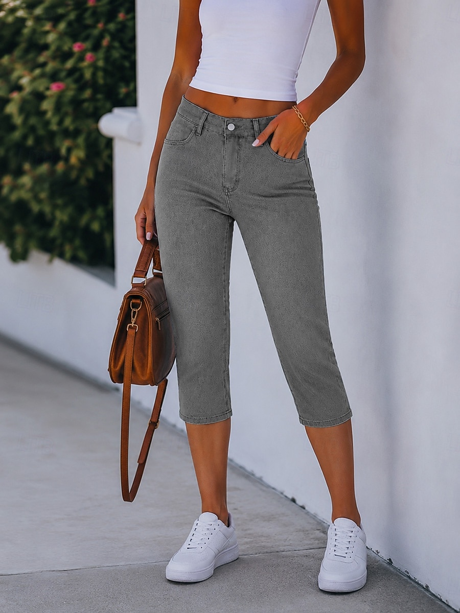 Mulheres Jeans Ganga Calças Capri Calças finas Moda Capris Cintura Alta Conforto Com Stretch Férias Formal Preto Azul Claro Cinzento Verão Primavera Fino de 2026 por $27.99 –P4