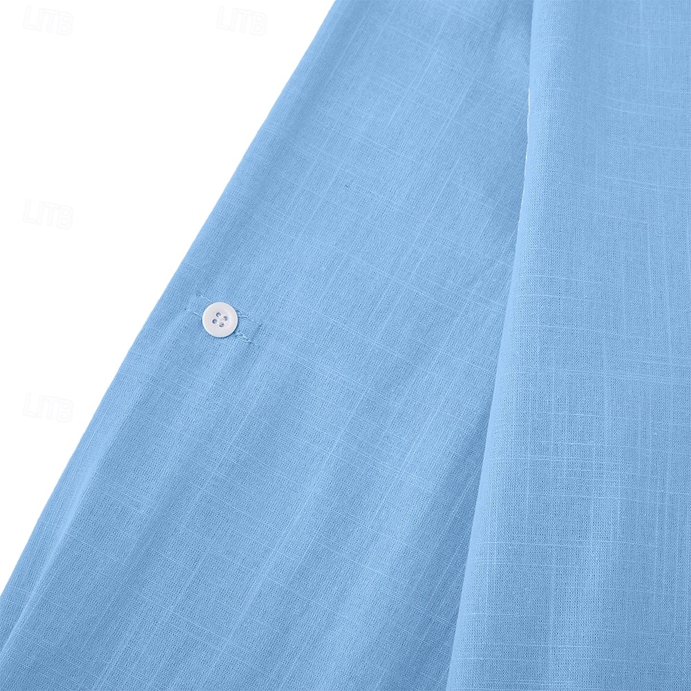 Men's Shirt Linen Shirt Summer Shirt Beach Wear Plain Casual Daily Blue Black White Khaki Long Sleeve Lapel Spring & Summer Summer Clothing Apparel Plain 2026 - $26.99 –P8