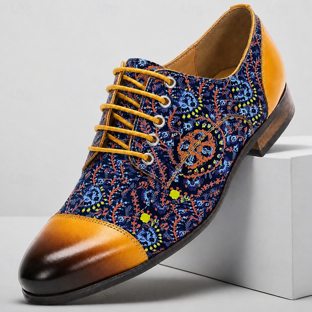 Men's Floral Print Oxford Dress Shoes, Handmade Leather Business Casual Shoes, Fashion Statement Footwear for Weddings, Parties, Formal Events 2026 - $109.99 –P1