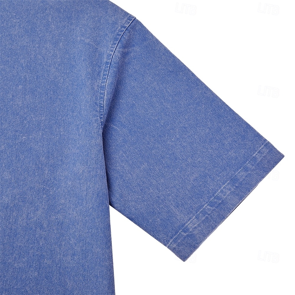 SoftFade™ Men's Shirt Casual Shirt Denim Shirt Cotton Acid Wash Shirt Acid Wash Shirt Black Pink Navy Blue Purple Green Short Sleeve Plain Shirt Collar Casual Daily Clothing 2026 - $31.99 –P15
