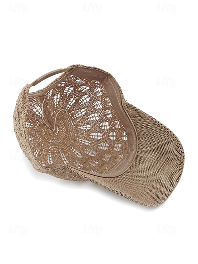 Boné de beisebol feminino de crochê, chapéu de verão respirável em malha de poliéster, boné de renda ajustável, chapéu leve com proteção solar para viagens, caminhadas, jardinagem e uso casual ao ar de 2026 por $14.99 –P12