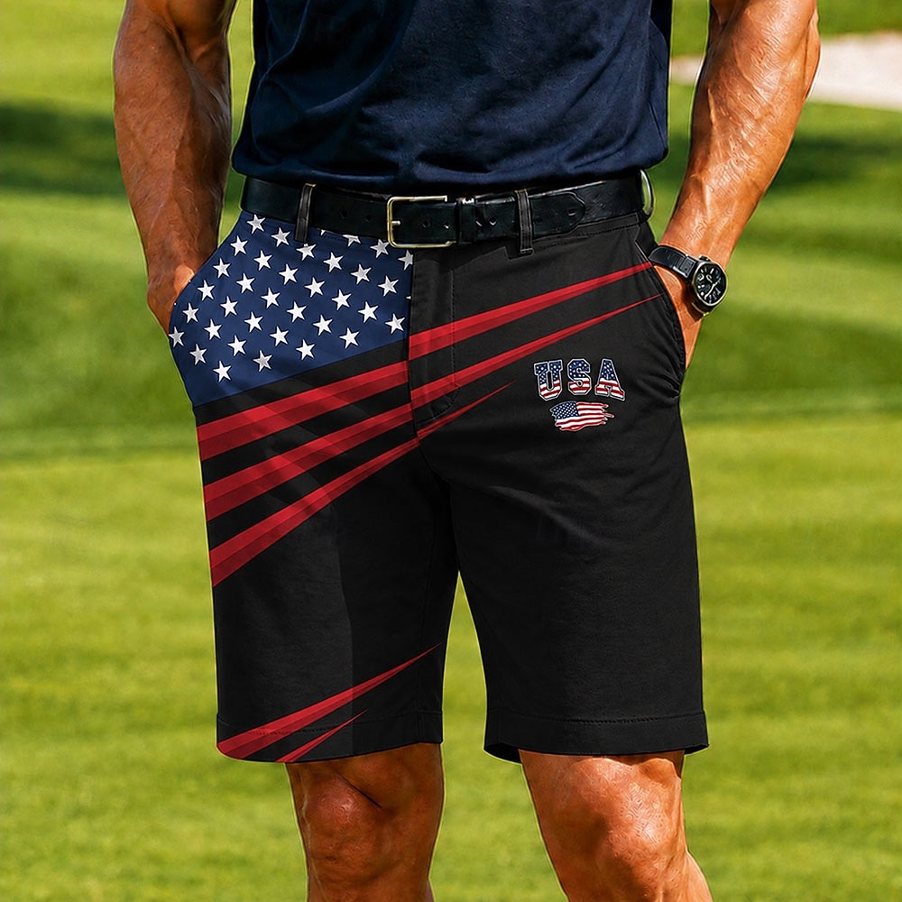 4th of July 2026 250th Men's Star American US Flag Bermuda Shorts Casual Shorts Golf Shorts Mid Waist Business Casual Work Golf Festival Flat Front Shorts with 4 Pockets Designer Clothing Apparel 2026 - $25.99 –P3