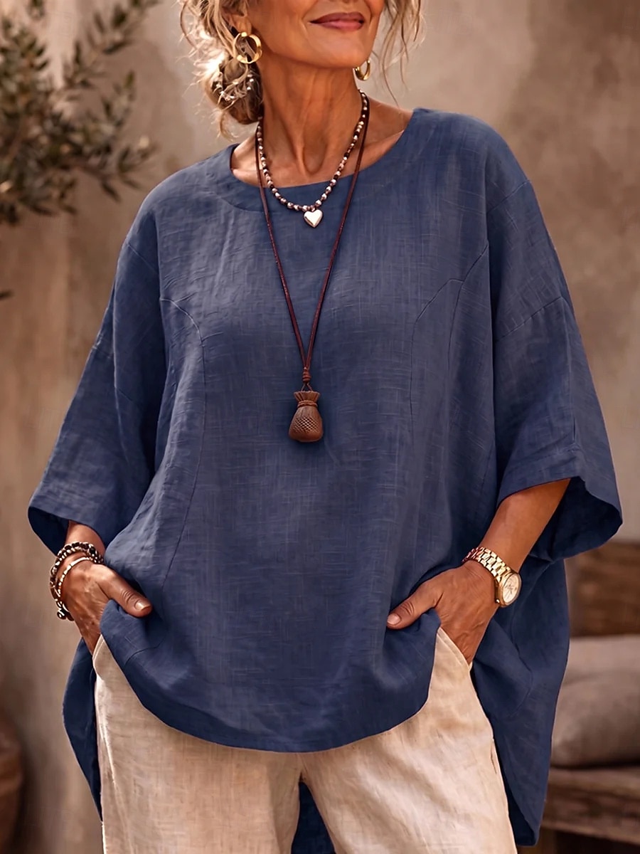 Women's Shirt Blouse Asymmetric Solid Color Plain Elegant Casual Half Sleeve Crew Neck Regular Tops Casual Black White Pink Red Navy Blue Summer Spring 2026 - $25.99 –P7
