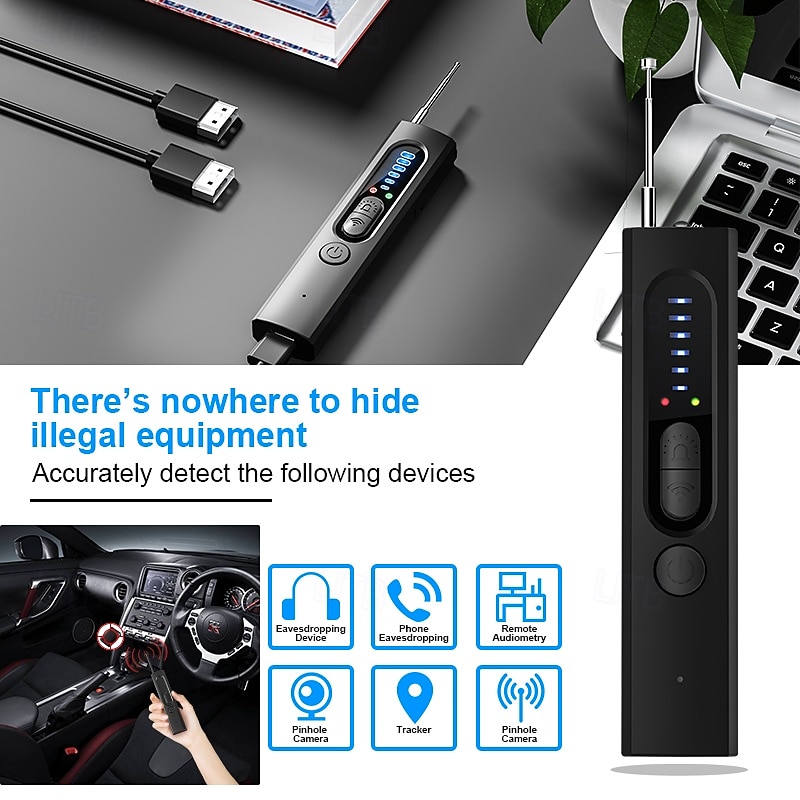 Verborgen cameradetector, gps-trackerzoeker, RF-signaaldetector voor afluisterapparatuur, anti-spionageapparaat, draagbare privacybeschermer voor hotel, thuis en op reis, handzame 2026 - $31.99 –P16