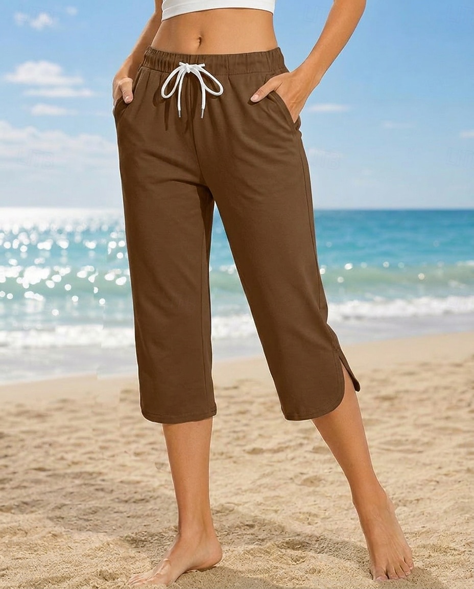 Damen Caprihose Lässig Wadenlang Natürliche Taille Einfach Komfort Hohe Elastizität Urlaub Blau Violett Dunkelblau Pfauenblau Sommer Frühling Normale Passform 2026 - $24.99 –P3