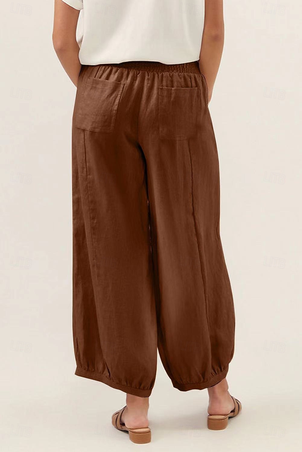 Women's Wide Leg Cropped Pants Fashion Casual Ankle-Length Medium Waist Solid Color Pocket Comfort Casual Vacation Dark Brown Khaki Black Summer Spring Loose Fit 2026 - $24.99 –P7