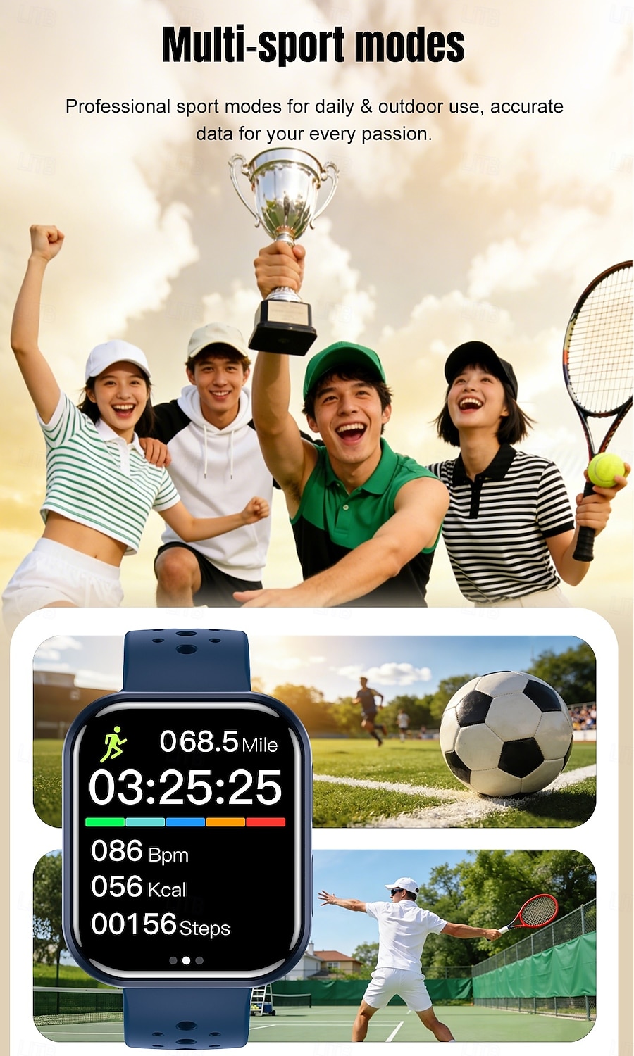 Smartwatch voor mannen en vrouwen, 1,81 inch HD touchscreen fitness tracker met hartslag- en slaapmonitor, Bluetooth-belfunctie, ademende geperforeerde sportband, IP68 waterdicht. 2026 - $19.99 –P7