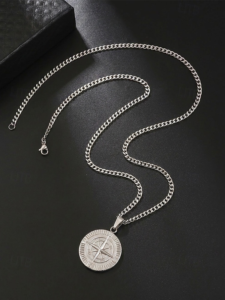 Collier pendentif boussole viking pour homme, chaîne gourmette en acier inoxydable, bijou talisman nautique vintage, or, argent, noir de 2026 ? $11.99 –P6