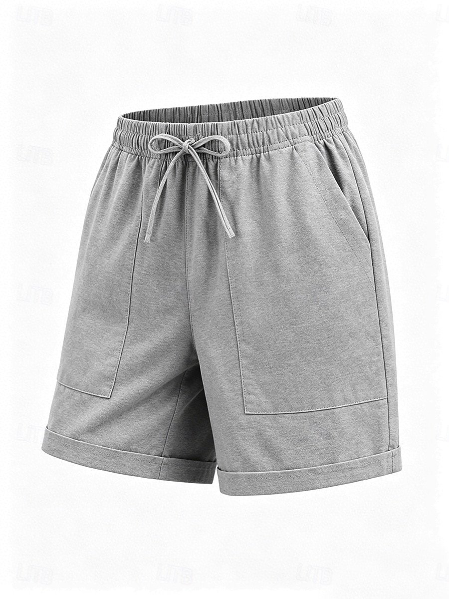 Women's Linen Shorts Summer Shorts Chinos Shorts Basic Short High Waist Plain Pocket Elastic Waistband Comfy Soft Comfortable Micro-elastic Outdoor Street Blue Khaki Black Pink Summer 2026 - $25.99 –P5