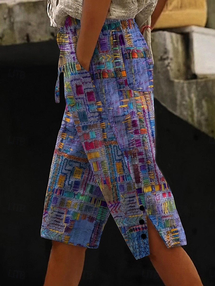Mujer Pantalones cortos de lino y algodón Pantalones Capri Vacaciones Vintage estilo costero de la abuela Medio corto Media cintura Floral Graphic Abstracto Estampado Comodidad Rígido Diario Exterior 2026 - $31.99 –P5
