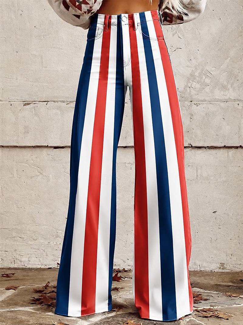 Retrò Vintage Anni '70 Patriotico Pantaloni Pantaloni a gamba larga Hippie Disco Vita alta Stelle Bandiera USA Stile jeans finti Costume Per donna 4 Luglio Festa dell'Indipendenza del Messico del 2026 a $32.99 –P1