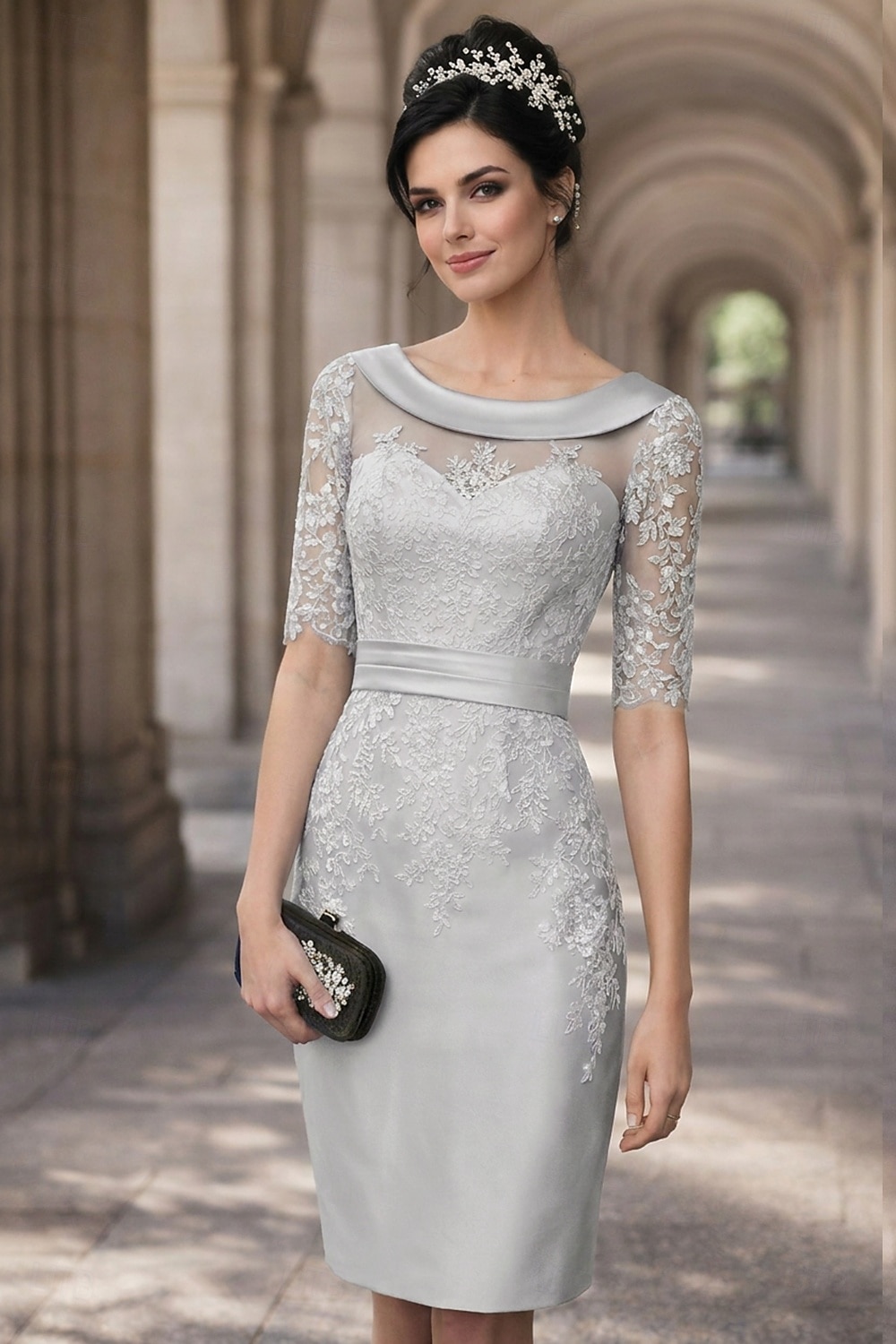 Ołówkowa Kolumnowa Do kolan Sukienka na imprezę Sukienka koktajlowa Sukienka dla gościa weselnego Sukienka dla matki panny młodej Krótki rękaw Zaokrąglony Elegancja Zabytkowe Gość weselny Satyna 2026 - $126.99 –P6