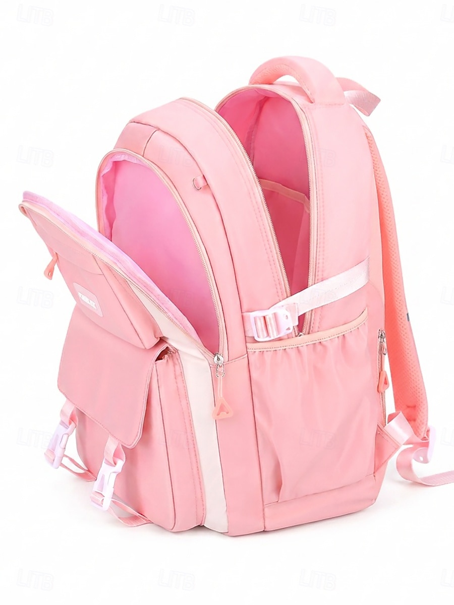 Girls Backpack Set 2PCS Water-Resistant School Backpack with Pencil Bag, Large Capacity Multi-Pocket Polyester Bookbag, Reflective Safety Strips, Pink Purple Off-White, Ideal for Elementary Middle Sch 2026 - $32.99 –P7