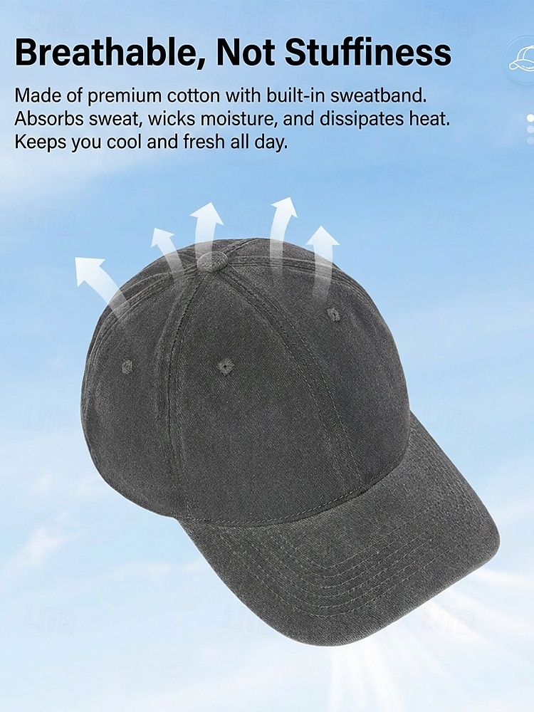 Dames baseballpet van gewassen katoen, verstelbare pet in vintage stijl, verkrijgbaar in verschillende kleuren, ademende zomerpet voor op reis, buitenactiviteiten, het strand en dagelijks gebruik. 2026 - $11.99 –P11