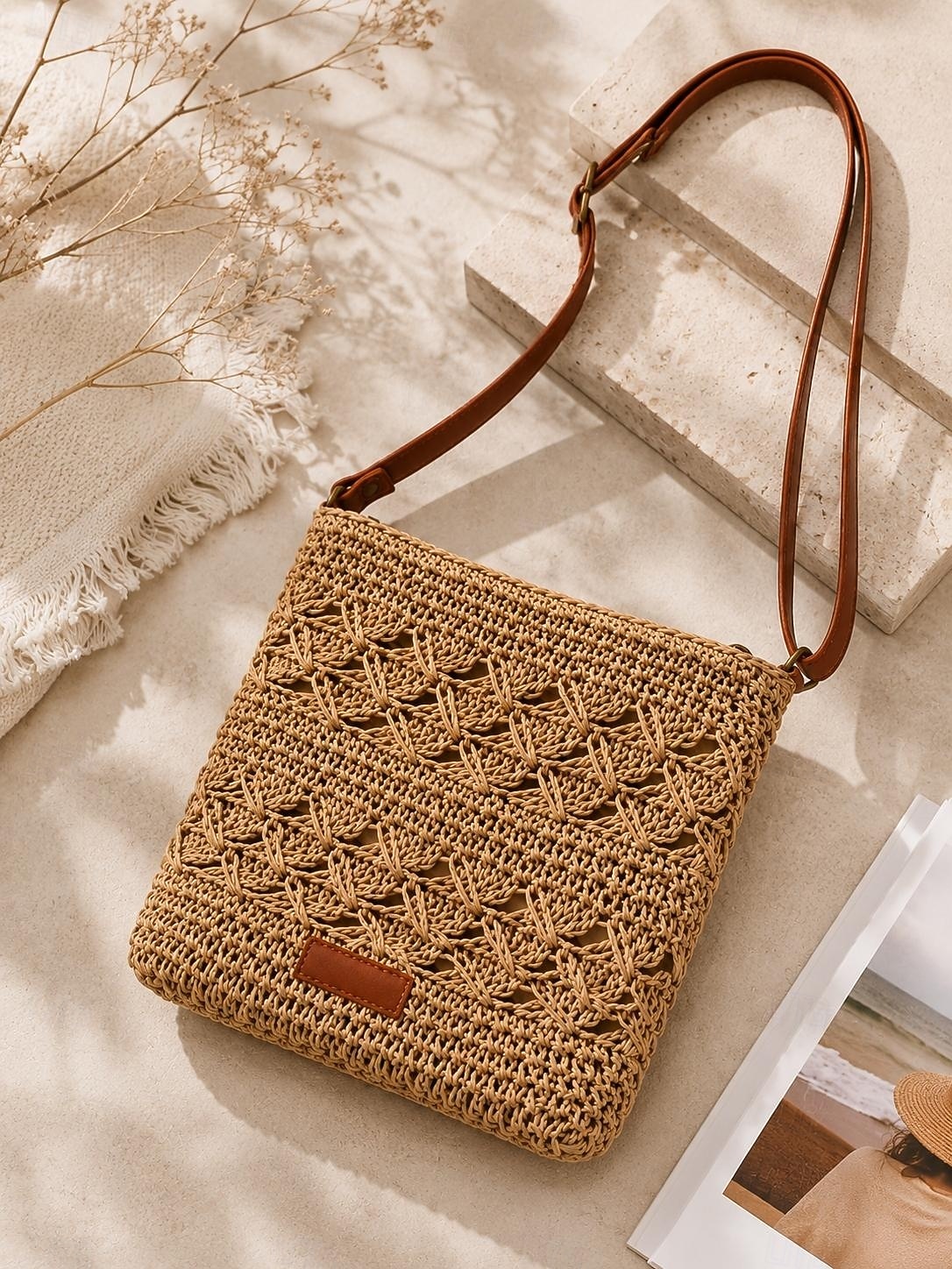 Dames schoudertas van stro, boho geweven zomertas voor op het strand met verstelbare riem, lichtgewicht vakantietas 2026 - $14.99 –P2
