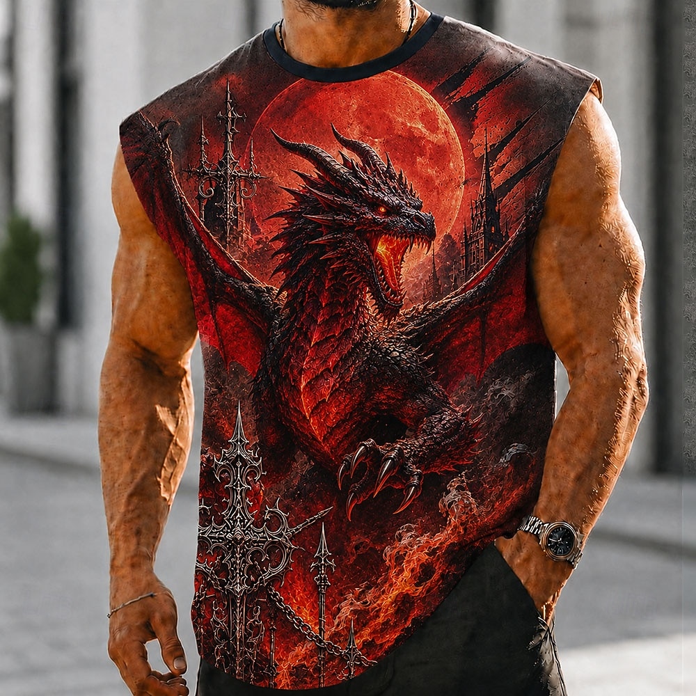 Homens Dragão Camiseta Interior Sem Manga Camiseta Impressão 3D Gola Redonda Camisa Escuro Diário Feriado Amarelo Vermelho Roxo Primavera Verão Roupa S M L XL 2XL 3XL de 2026 por $17.99 –P2