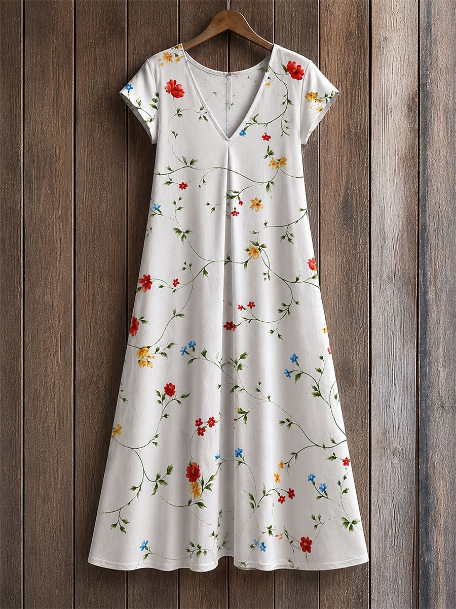 Women's Midi Dress Shift Dress T Shirt Dress Tee Dress Summer Dress Elegant Bohemia Vacation Beach Party Holiday Regular Fit Star Tropical Short Sleeve V Neck White Maroon Yellow Red Summer Spring 2026 - $24.99 –P1