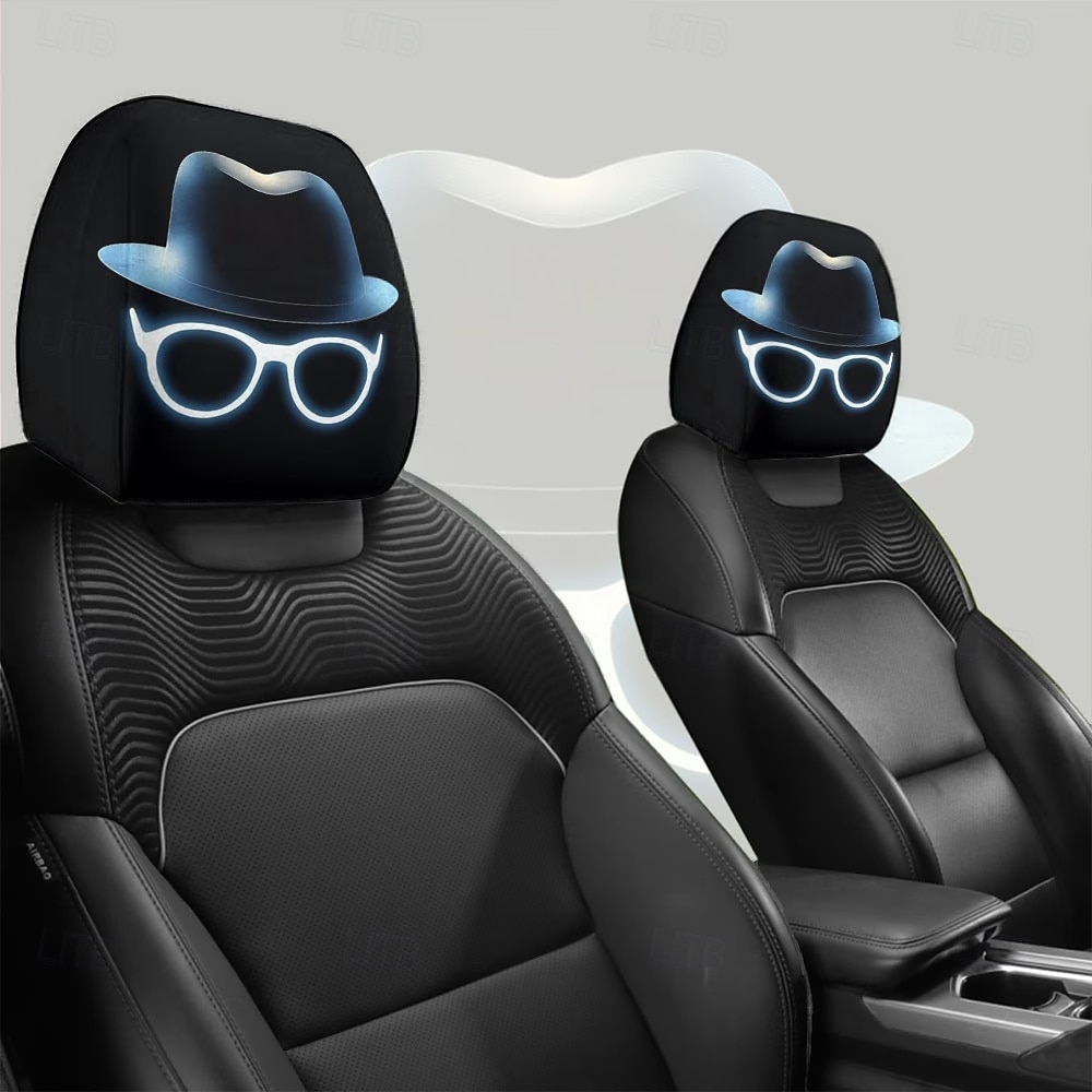 Fundas para reposacabezas de asiento con estampado de gafas de moda neón y sombrero de caballero (2/4 unidades), ajuste universal, fáciles de limpiar, suaves, cómodas, duraderas y transpirables, 2026 - $14.99 –P6