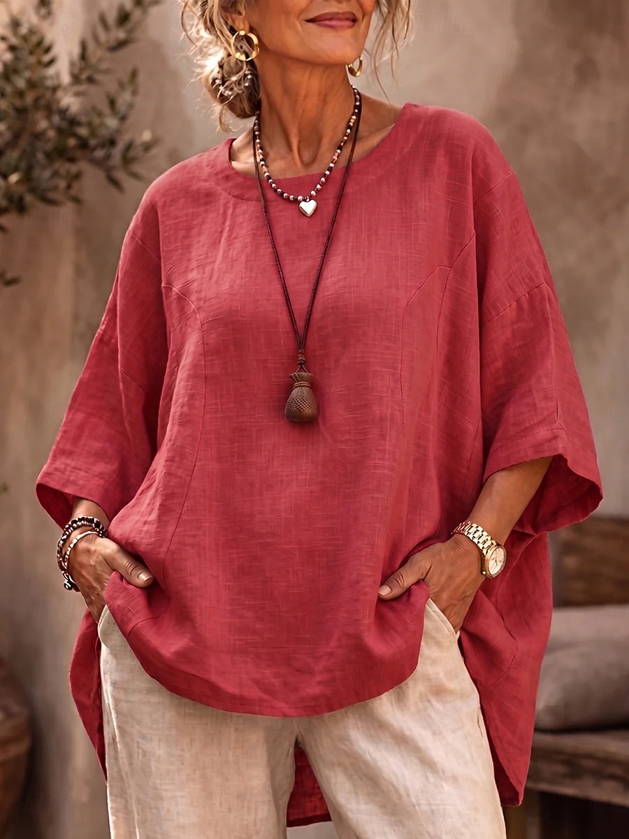 Women's Shirt Blouse Asymmetric Solid Color Plain Elegant Casual Half Sleeve Crew Neck Regular Tops Casual Black White Pink Red Navy Blue Summer Spring 2026 - $25.99 –P4