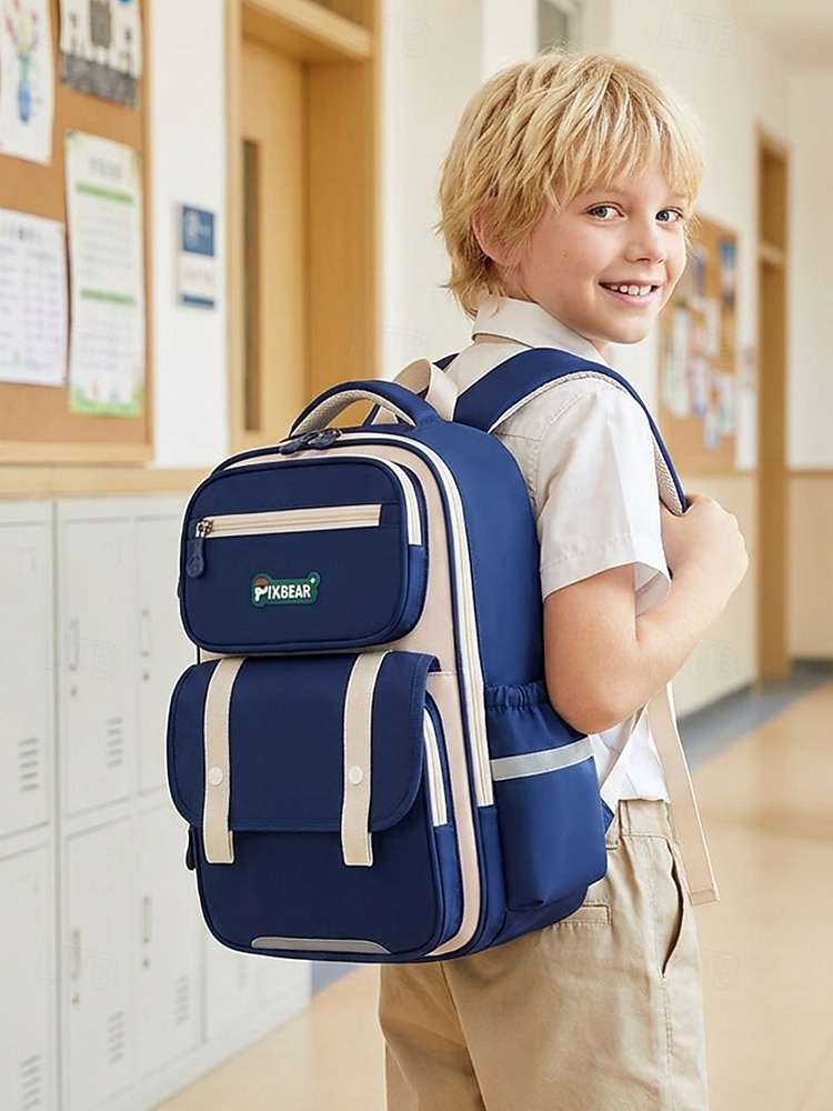 Kids School Backpack, Waterproof Polyester Large Capacity Bookbag with Multiple Compartments, Adjustable Straps, Breathable Back Panel, Reflective Safety, Green Beige for Boys and Girls Back to School 2026 - $32.99 –P1