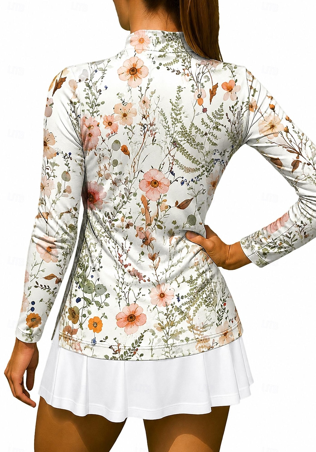 Per donna Floreale Top Maglietta sportiva Maglia da tennis Manica Lunga Cerniera Floreale UPF50+ Resistente ai Raggi UV Alta elasticità Traspirante Pallavolo Tennis Golf Collo Alto Collo con zip del 2026 a $22.99 –P3