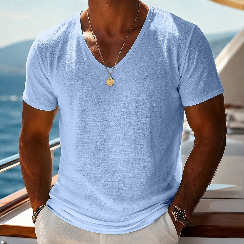 Per uomo Maglietta Camicia a Maniche Corte Manica Corta Scollo a V Estate Primavera Semplice Striscia di Fossa Streetwear Elegante Casual Puro Casuale Quotidiano All'aperto Blu Nero Bianco Maglietta del 2026 a $14.99 –P4
