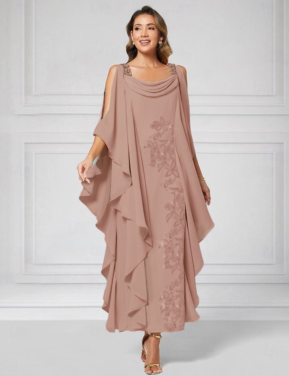 Tubinho Até o Tornozelo Vestido de festa Vestido Coquetel Vestido de convidada de casamento Vestido Para Mãe dos Noivos Meia Manga Decote Canoa Elegante Luxuoso Brilho & Glitter Convidado do casamento de 2026 por $183.99 –P6
