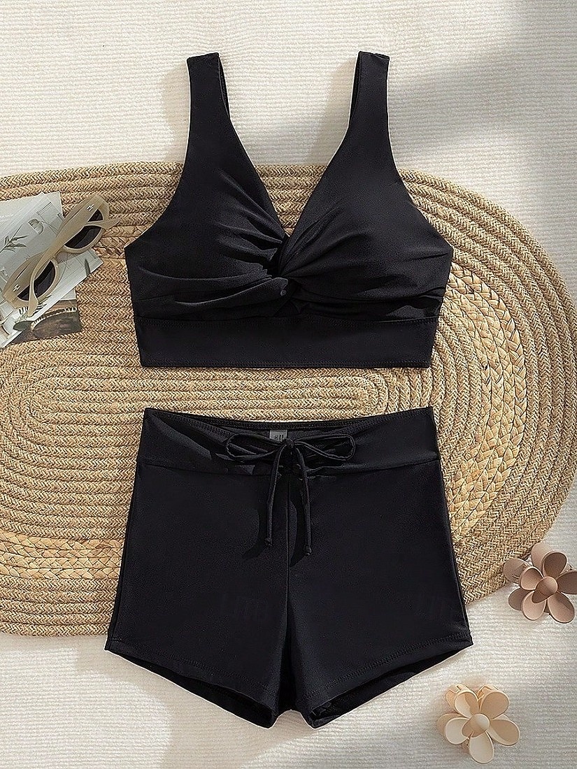 Per donna Costume da bagno Costumi da bagno Bikini Tinta unita Costumi da bagno Nero Protezione solare UPF 50+ Senza Maniche - Surf Spiaggia Nuoto Estate del 2026 a $18.99 –P5