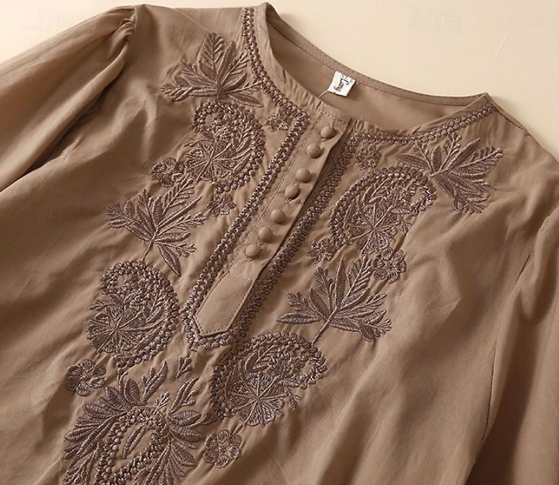 Women's Shirt Eyelet Top Boho Shirt Lace Shirt Lace Embroidered Elegant Bohemia Vacation 3/4 Length Sleeve Long Tops Casual Blue White Yellow Orange Brown Summer Spring 2026 - $24.99 –P2