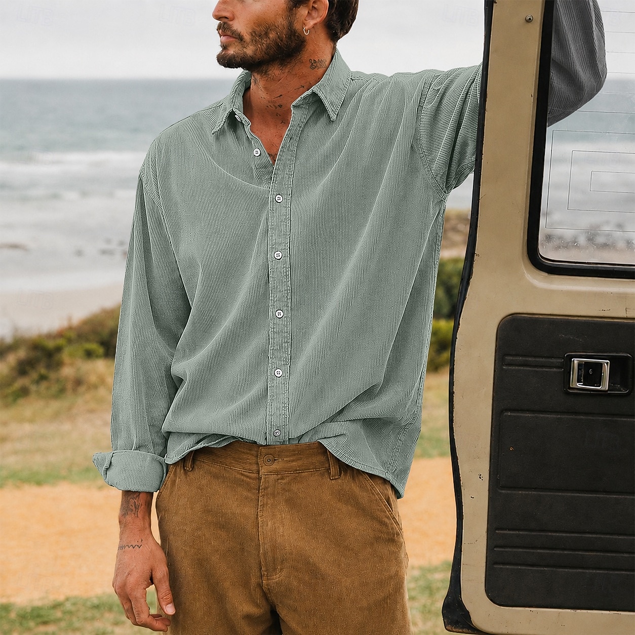 Men Shirt Casual Shirt Corduroy Shirt Button Up Shirt White Dark Brown Black Navy Blue Purple Long Sleeve Plain Shirt Collar Casual Daily Plain Clothing Apparel Elegant Fashion Casual 2026 - $29.99 –P6