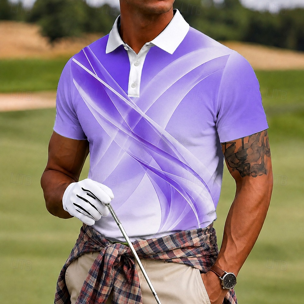 Men's Geometic Golf Sports Polo Shirts Short Sleeve Polo Shirts Lapel Casual Athleisure Daily Wear 3D Print Buttons Summer Spring Blue Purple Green 2026 - $21.99 –P3
