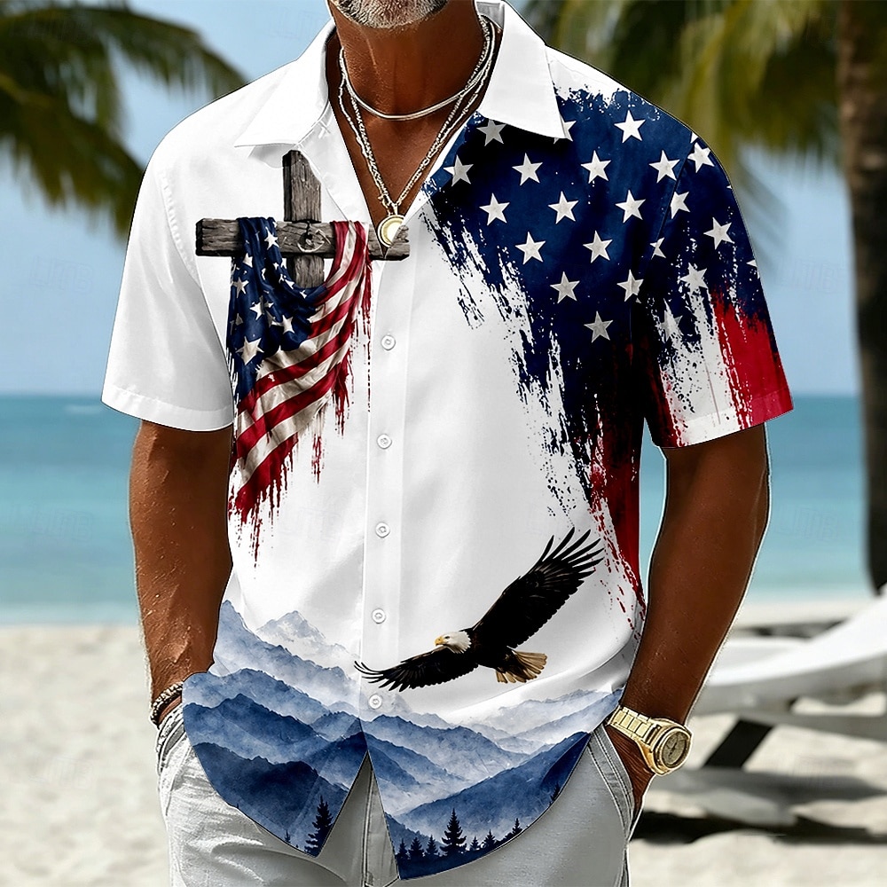 Camicia Button Down Patriottica Aquila Bandiera Americana per Uomini 250° Anniversario Maniche Corte Estate Top del 2026 a $25.99 –P1