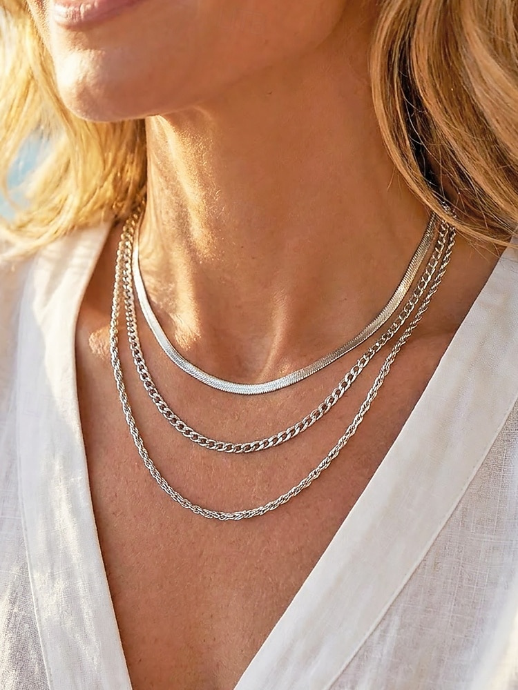 Women's Gold Silver Layered Necklace Set, 3 Piece Alloy Chain Necklace Set for Summer Vacation, Casual Daily Wear and Elegant Layering Jewelry 2026 - $9.99 –P3