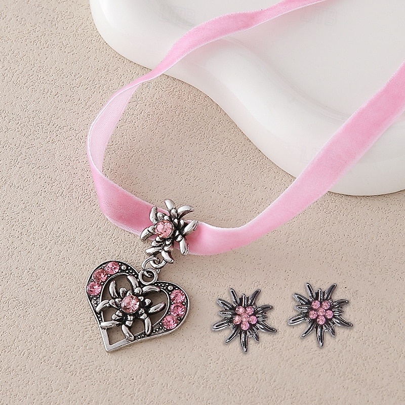 Oktoberfest Jewelry Set Necklace Earrings set Heart Edelweiss Bavarian German Munich Wiesn Women's Carnival Beer Festival Traditional Style Cloth 2026 - $24.99 –P2