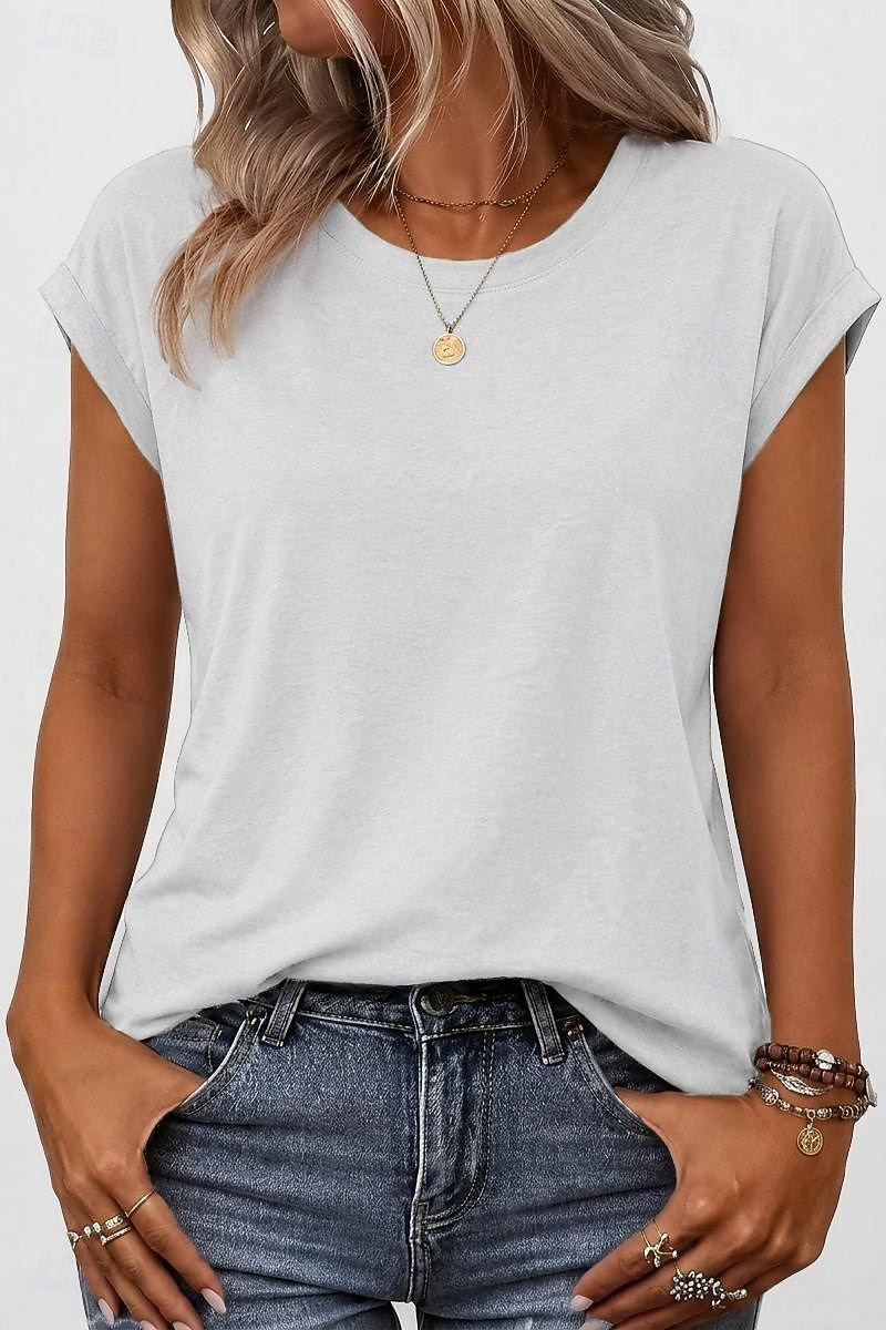 Per donna Maglietta Semplice Elegante Manica Corta Manica a pipistrello Girocollo Top lunghi Casuale Quotidiano Uscire Blu Verde acqua Nero Bianco Rosa Estate Primavera del 2026 a $17.49 –P2