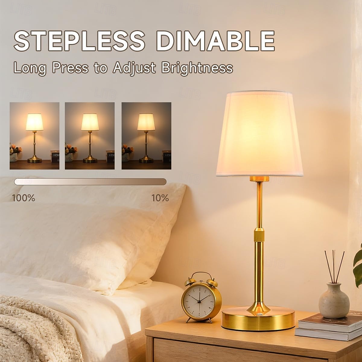 Lampada da tavolo senza fili regolabile in altezza, ricaricabile, colore oro, a batteria, con regolazione continua dell'intensità luminosa. &Lampada decorativa wireless con controllo touch per camera del 2026 a $33.99 –P1
