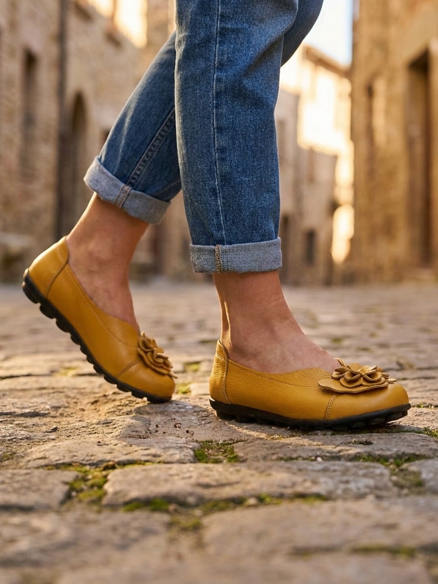 Women's Yellow Floral Ballet Flats – Soft Slip-On Comfort Shoes with 3D Flower Detail and Flexible Non-Slip Sole  for Walking, Travel, Shopping and Everyday Wear 2026 - $26.99 –P2